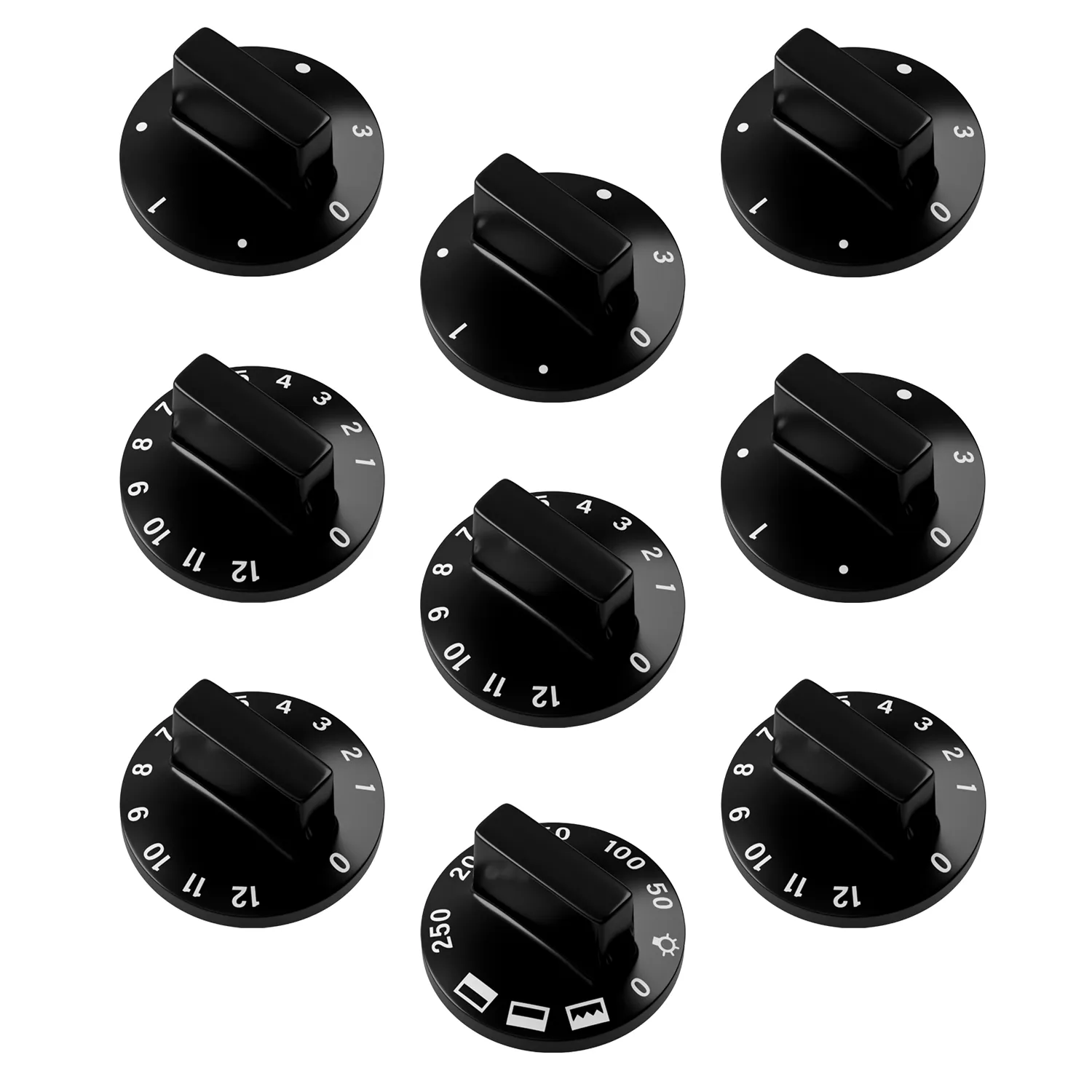 Drehknopfset 9-teilig 52mmØ Knebel schwarz universell für Backofen Herd